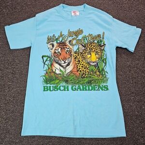 Vintage 90s Busch Gardens T Shirt Mens Medium Blue It's A Jungle Out There Tiger